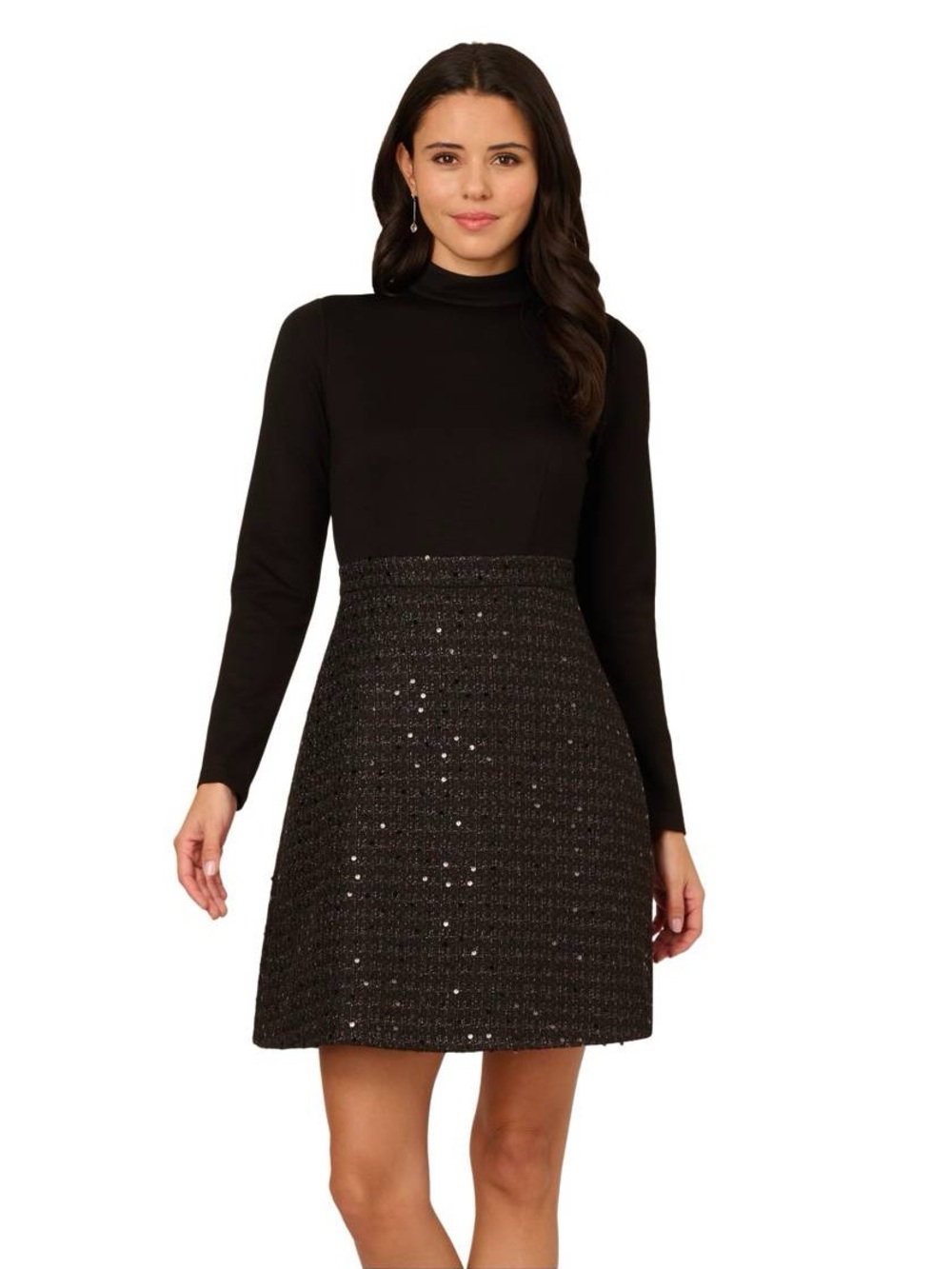 Adrianna Papell Size 10 NWT Black Sequin Tweed Long Sleeve Cocktail Dress GALA